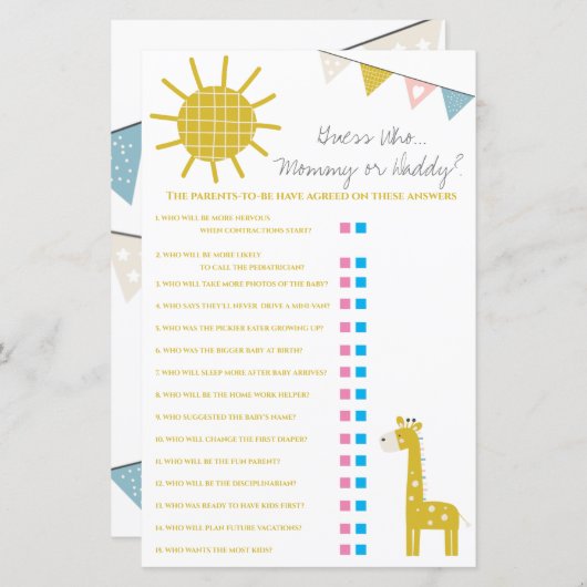 Giraffe raad eens wie, mama of papa Baby shower Ga (Voorkant / Achterkant)