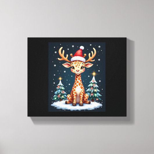 Giraffe Rendier Hoed Kerstman Kerstboom Grappige X Canvas Afdruk (Voorkant)