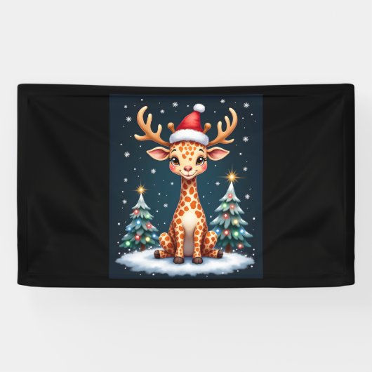 Giraffe Rendier Pet Kerstboom Funny Xm Spandoek (Horizontaal)