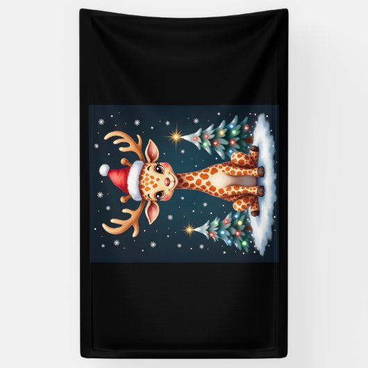 Giraffe Rendier Pet Kerstboom Funny Xm Spandoek (Verticaal)