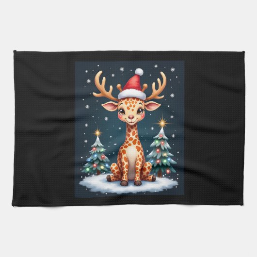 Giraffe Rendier Pet Kerstboom Funny Xm Theedoek (Horizontaal)