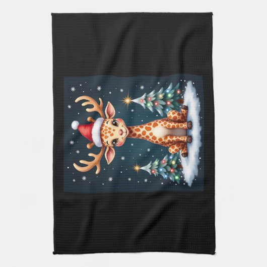 Giraffe Rendier Pet Kerstboom Funny Xm Theedoek (Verticaal)