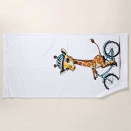 Giraffe Rijden op een Fiets – Hand-Drawn Pencil Ar Strandlaken