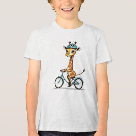 Giraffe Rijden op een Fiets – Hand-Drawn Pencil Ar Tri-Blend Shirt