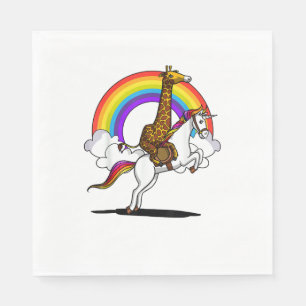 Giraffe Rijdt Eenhoorn Magische Regenboog Grappige Servet