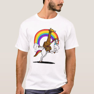 Giraffe Rijdt Eenhoorn Magische Regenboog Grappige T-shirt