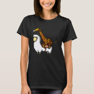Giraffe Rijdt Lama Alpaca Dieren Kinderen Meisjes T-shirt