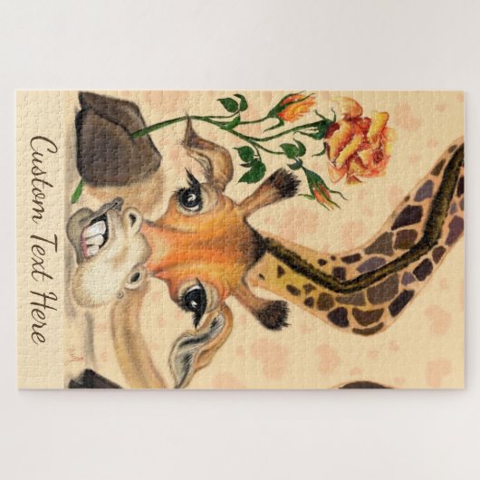 Giraffe romantique Drôle Puzzle Cadeau Texte perso (Horizontal)