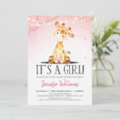 Giraffe rose Baby shower Invitation fille (Debout devant)