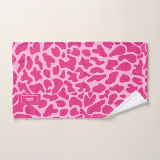 Giraffe rose chaud Monogramme moderne fille (Serviette à main)