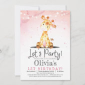 Giraffe rose Fille Anniversaire Invitation (Devant)