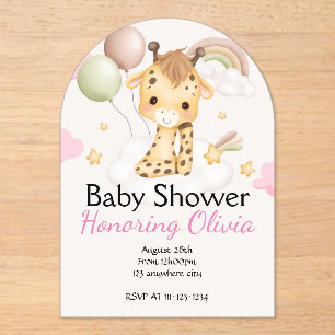 Giraffe rose fille BABY SHOWER INVITATION