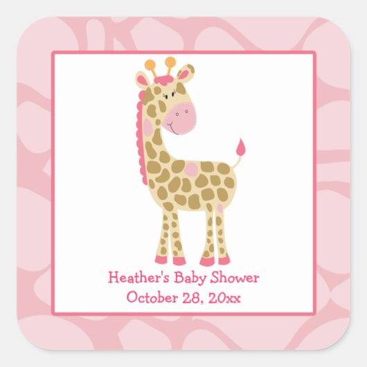 Giraffe rose Fille Safari Carré Favoriser Stickers (Devant)