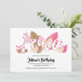 Giraffe rose Invitation de fête d'anniversaire (Debout devant)