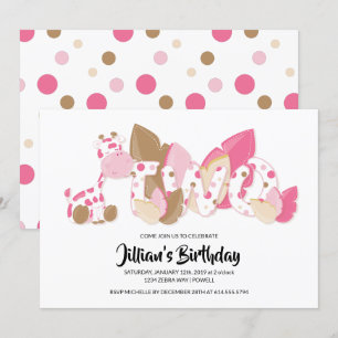 Giraffe rose Invitation de fête d'anniversaire