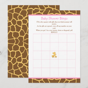 Giraffe Roze Meisje Baby shower Bingo Kaart