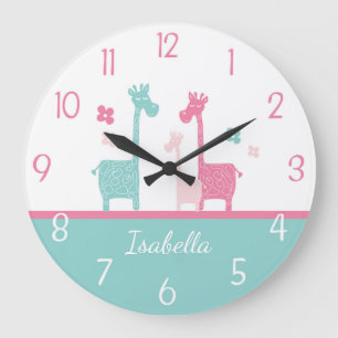 Giraffe Roze Mint Aqua Teal Wandklok Grote Klok