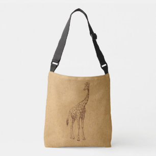 Giraffe Rustic Illustrated Animal Art Crossbody Tas
