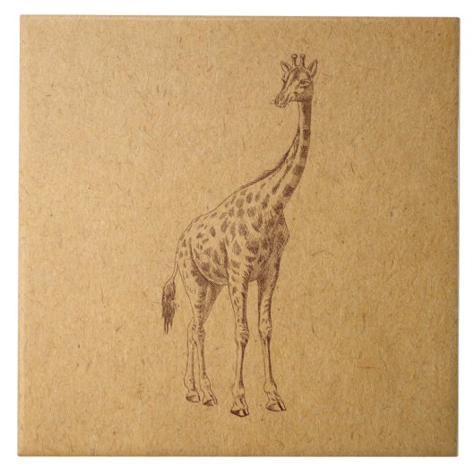 Giraffe Rustic Illustrated Animal Art Tegeltje (Voorkant)
