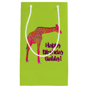 Giraffe, sac cadeau en papier vert, petit