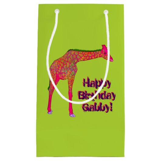 Giraffe, sac cadeau en papier vert, petit (Devant)