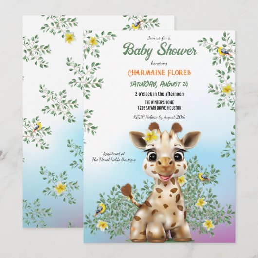 Giraffe Safari Baby shower Kaart (Voorkant / Achterkant)
