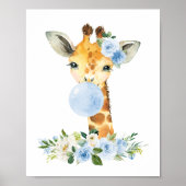 Giraffe, Safari, Blue Bubble Gum, Boy Nursery Poster (Voorkant)