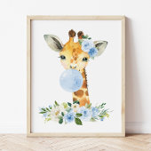 Giraffe, Safari, Blue Bubble Gum, Boy Nursery Poster