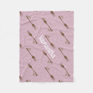 Giraffe Safari Custom Name Pink Baby Girl Fleece Deken