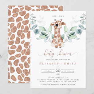Giraffe Safari Eucalyptus Watercolor Baby Shower Kaart