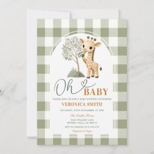 Giraffe Safari Jungle Baby Shower Groen Gingham Kaart