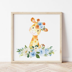 Giraffe, Safari, Oerwoud, Blue Flowers, Boy Nurser Poster