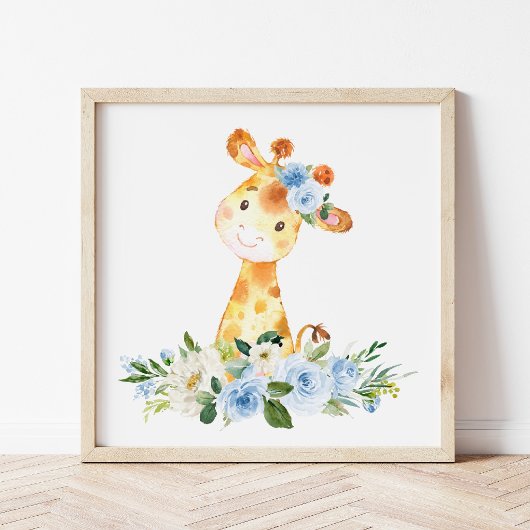 Giraffe, Safari, Oerwoud, Blue Flowers, Boy Nurser Poster