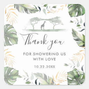 Giraffe Safari Palm Leaves Baby shower Favor Vierkante Sticker