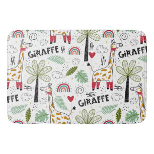 Giraffe Safari - palmboom, regenboog, doodle Badmat
