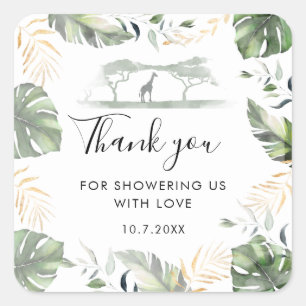 Giraffe Safari Palms Baby shower Favor Vierkante Sticker