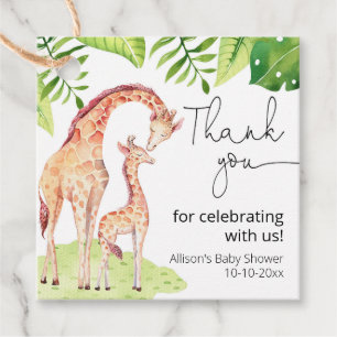 Giraffe safari tropisch groen blad baby shower bedankjes labels