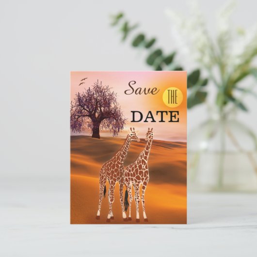 Giraffe Safari Zoo Enregistrer la date Carte Posta (Debout devant)