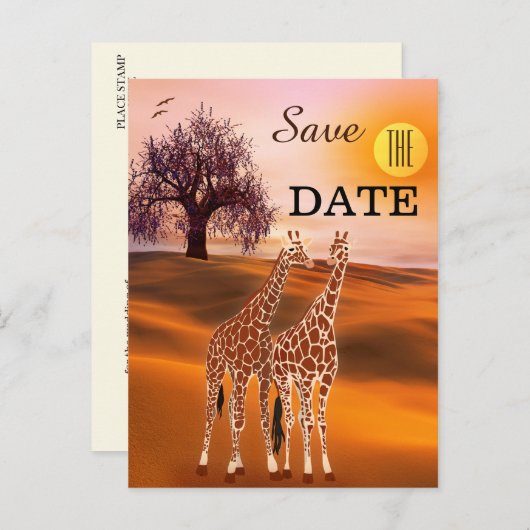 Giraffe Safari Zoo Save the Date Briefkaart (Voorkant / Achterkant)