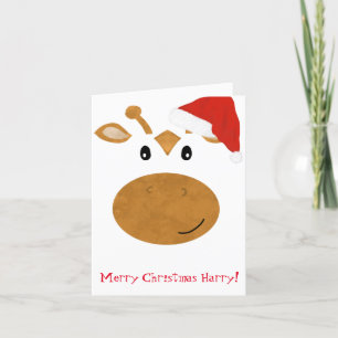 Giraffe Santa hat kerstkaart Feestdagen Kaart