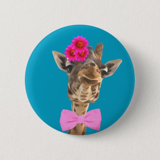 Giraffe schattig en grappig oerwoud ronde button 5,7 cm (Voorkant)