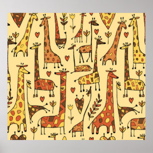 Giraffe schets, leuk naadloos ontwerp. poster