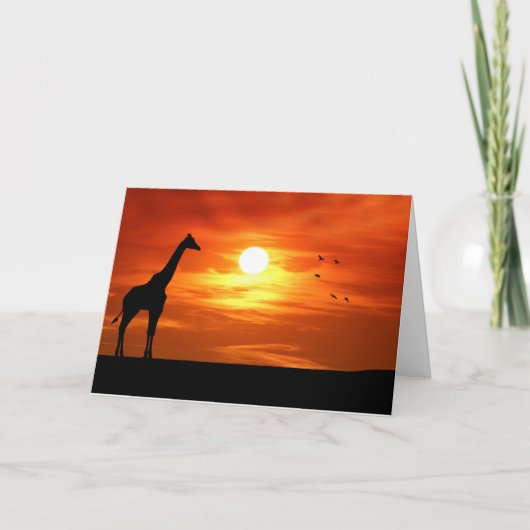 Giraffe Silhouet bij Zonsondergang Kaart (Voorkant)