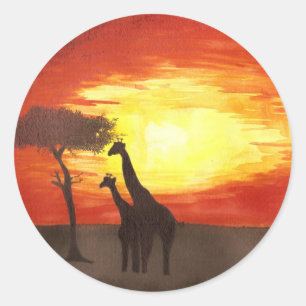 Giraffe Silhouette Ronde Sticker