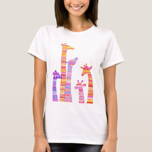 Giraffe Silhouettes in kleurrijke tribale afdrukke T-shirt