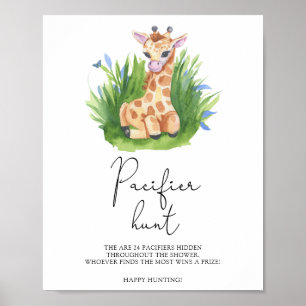 Giraffe - speenzoektocht babyshower spel poster
