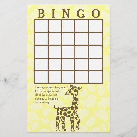 Giraffe Spots Carte de Bingo Jaune (Devant)
