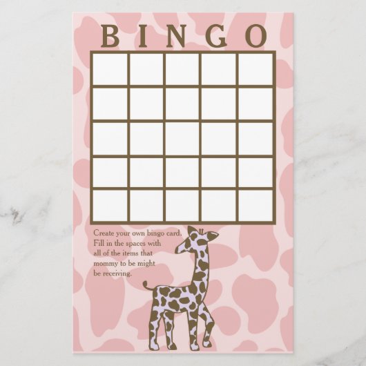 Giraffe Spots Roze Bingo Kaart (Voorkant)