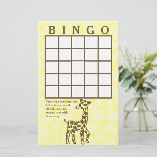 Giraffe Spots Yellow Bingo Kaart (Staand voorkant)