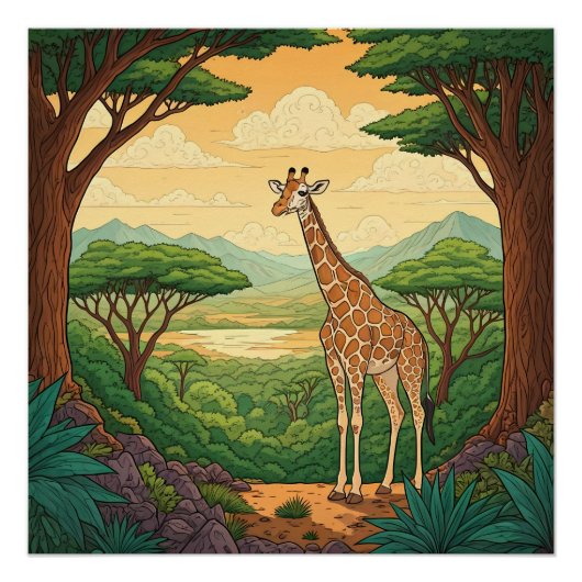 Giraffe standing in a wilderness setting perfect poster (Voorkant)